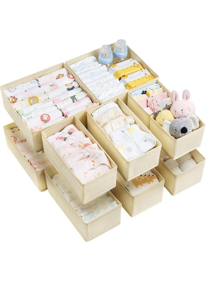 DUNISO منظمات تخزين الملابس، 12 مجموعة من منظم أدراج الملابس الداخلية القابل للطي ومقسمات الخزانة، صندوق تخزين للملابس والجوارب والملابس الداخلية (بيج) - Image 2